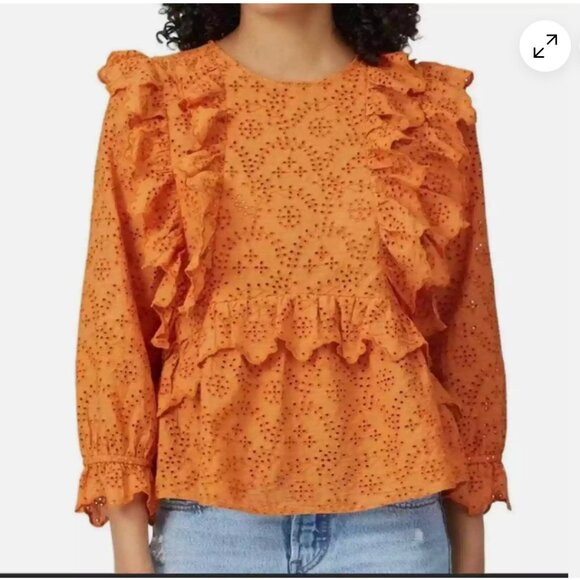 The Great. Orange Ruffle Eyelet Top size 3 (medium/large) - Picture 1 of 7
